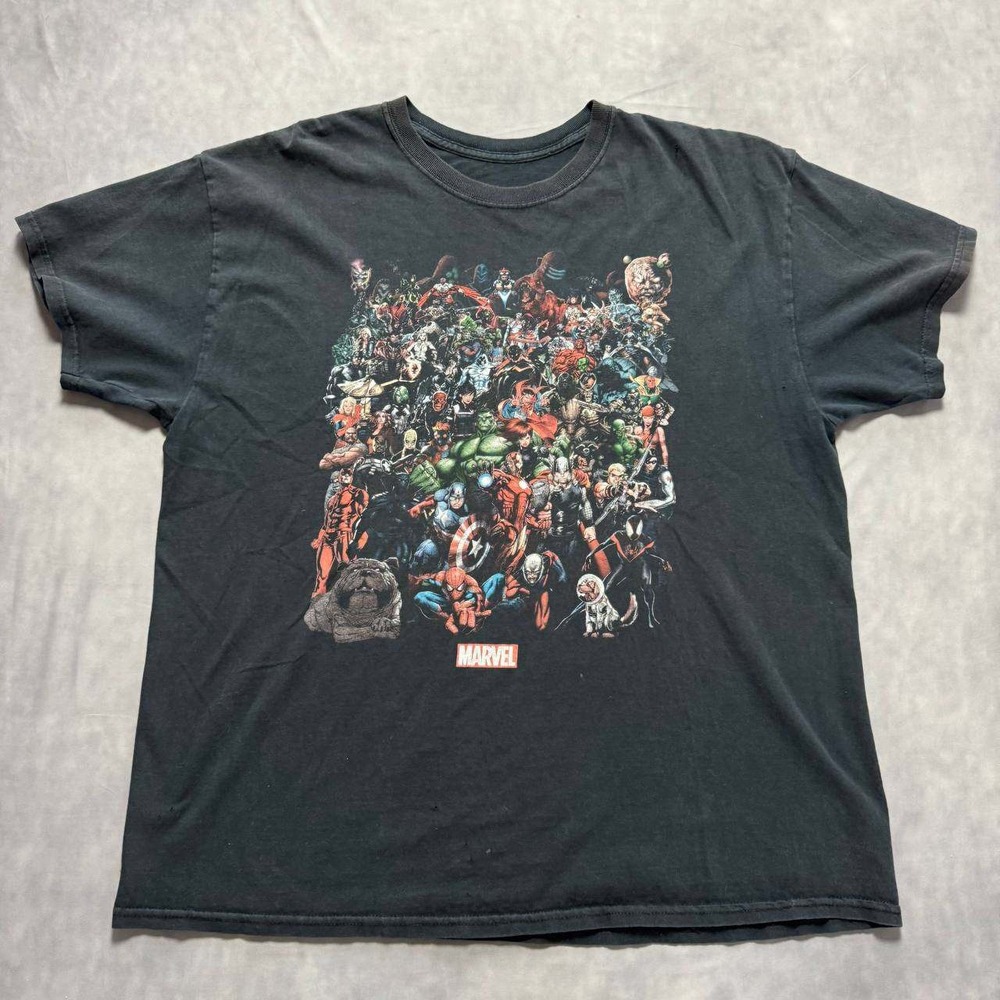 Marvel Comics Character Collage Graphic T-Shirt Mens Black Short Sleeve Tee